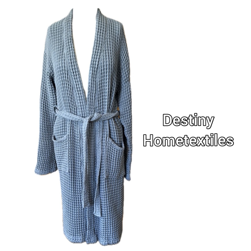 Destiny Hometextiles Blue Muslin Waffle Robe